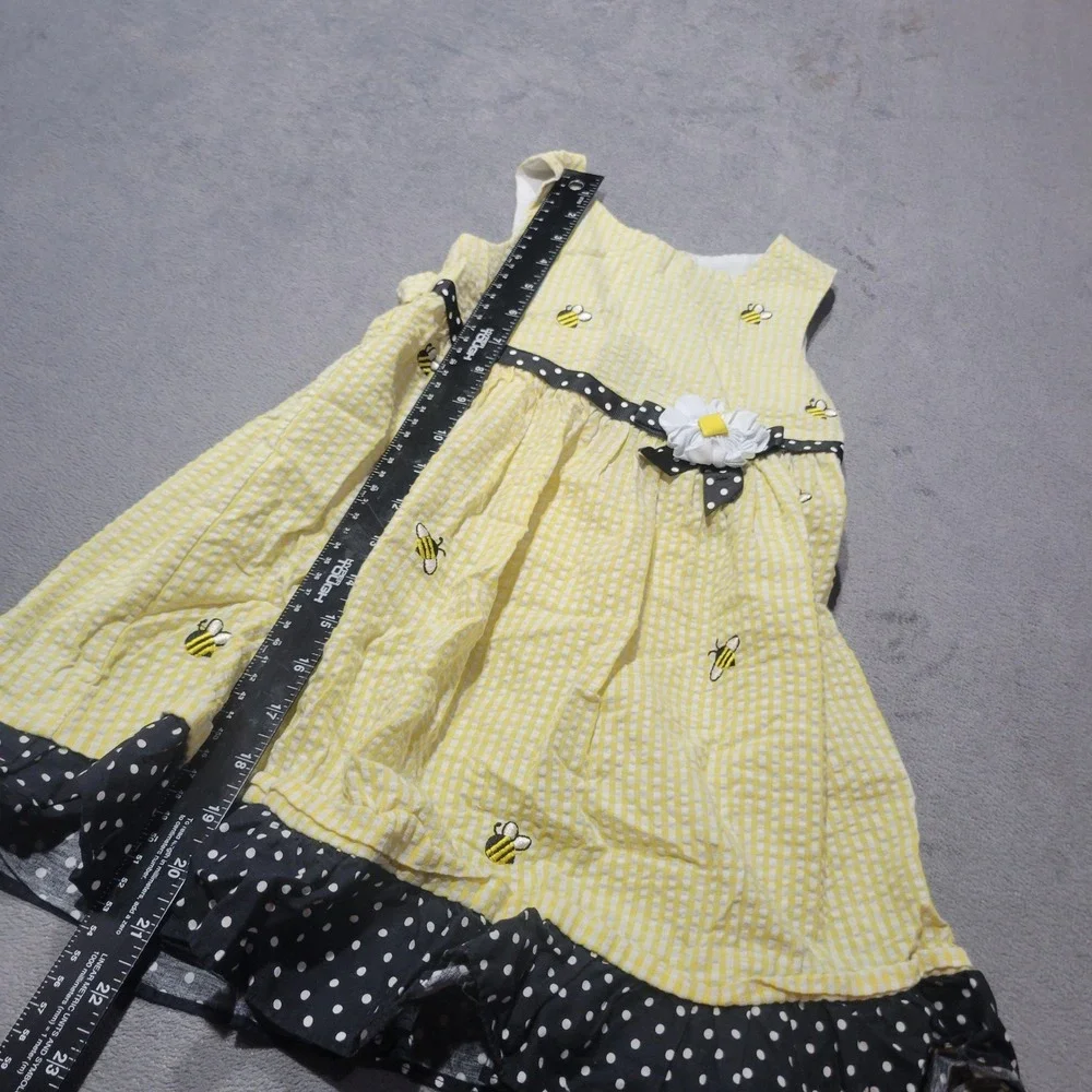 Counting Daisies Dress Girls 4T‎ Yellow Bee Seersucker Gingham Polka Dot S912142